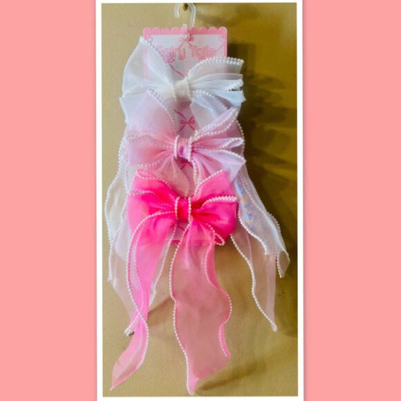 Elegant Fairy Tails Hair Bow Clips- Set of 3 - White, Pale Pink & Dark Pink - Picture 1 of 1
